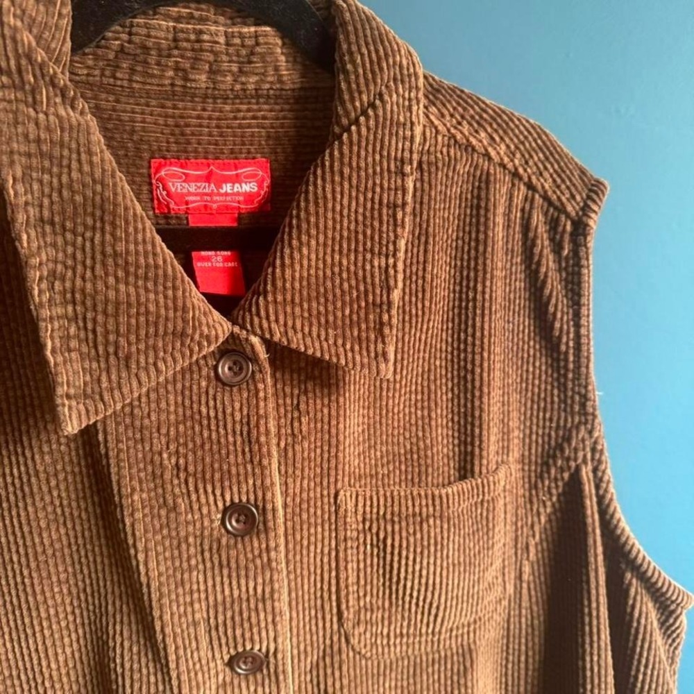 Vintage 90s Corduroy Vest Women's Plus Size 26 Brown Venezia Jeans Retro Grunge - Picture 4 of 8